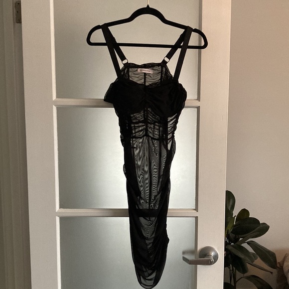 DANIELLE GUIZIO sheer ruched black dress size small *as is - Picture 5 of 14